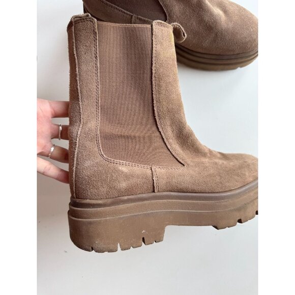ZARA Brown Suede Leather Lug Sole Platform Ankle Chelsea Boots, Size 36 - Picture 2 of 16